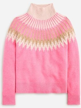 NWT J.Crew Pink Tan Supersoft Yarn Fair Isle Turtleneck Sweater Sz S Preppy Boho
